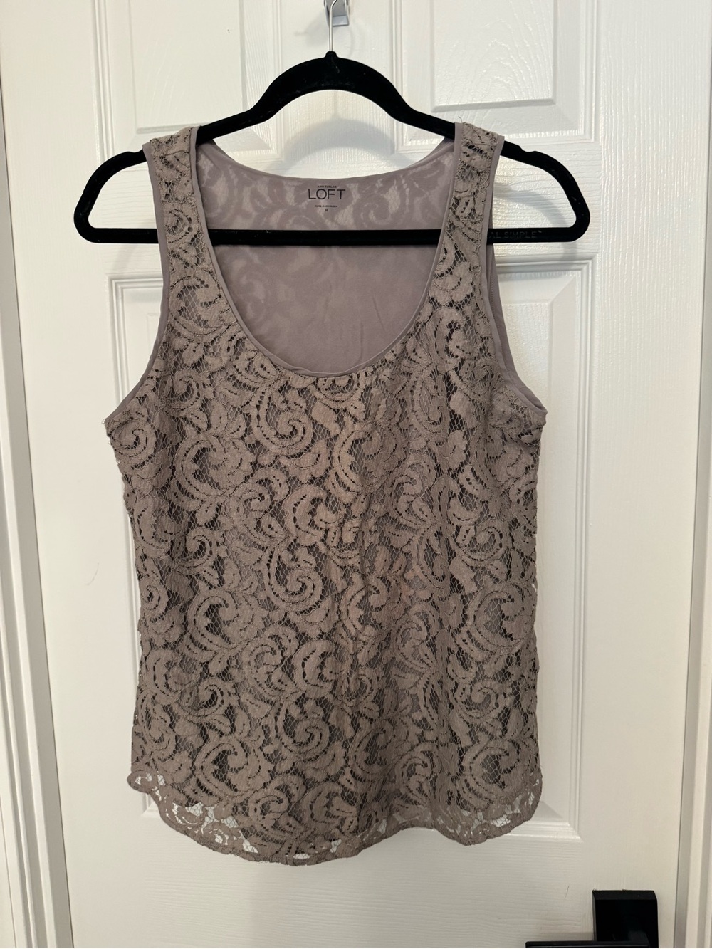 Ann Taylor LOFT Gray Mixed Media Lace Tank Top